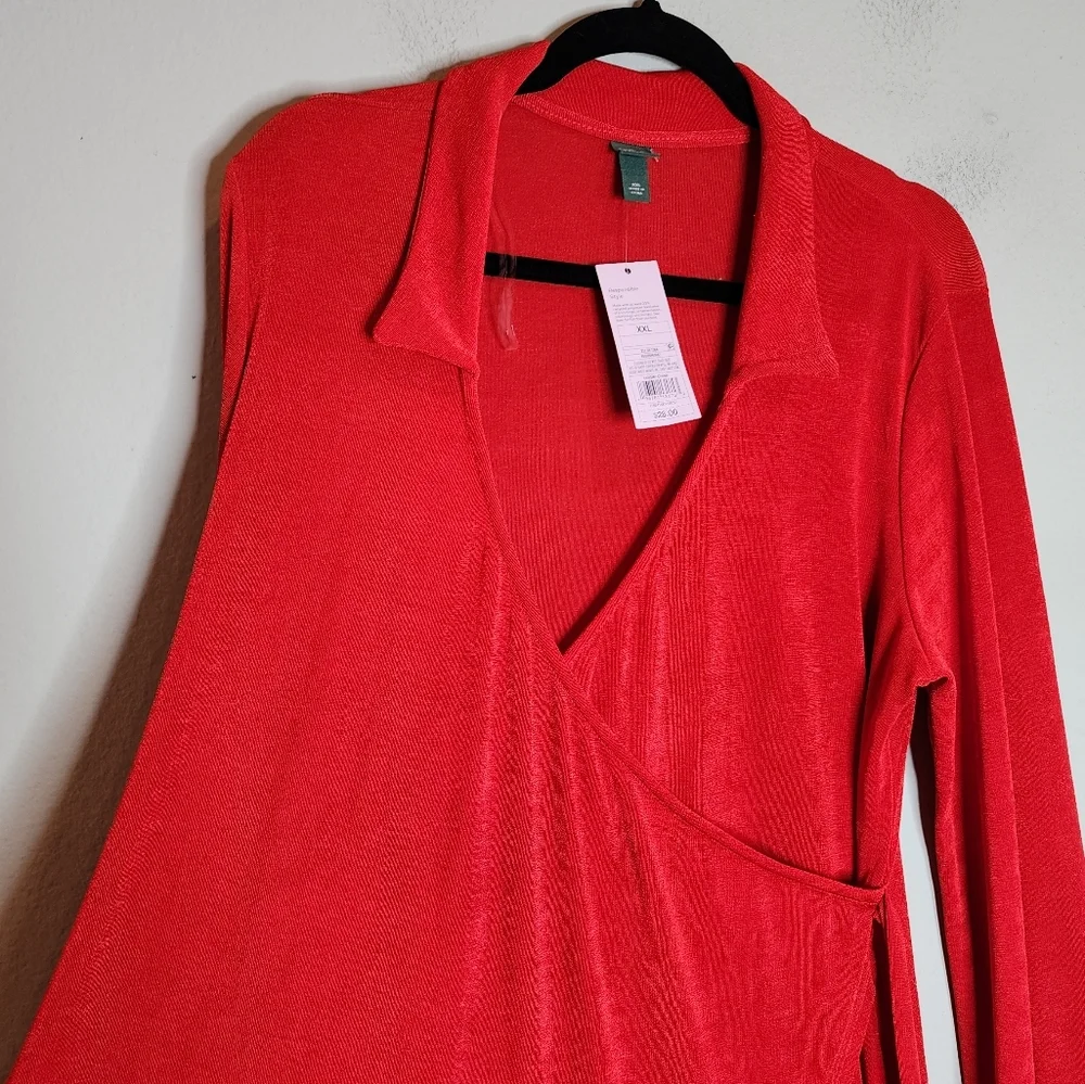 NWT Red Slinky‎ Stretchy Faux Wrap Long Sleeve Mini Dress Size XXL Wild Fable